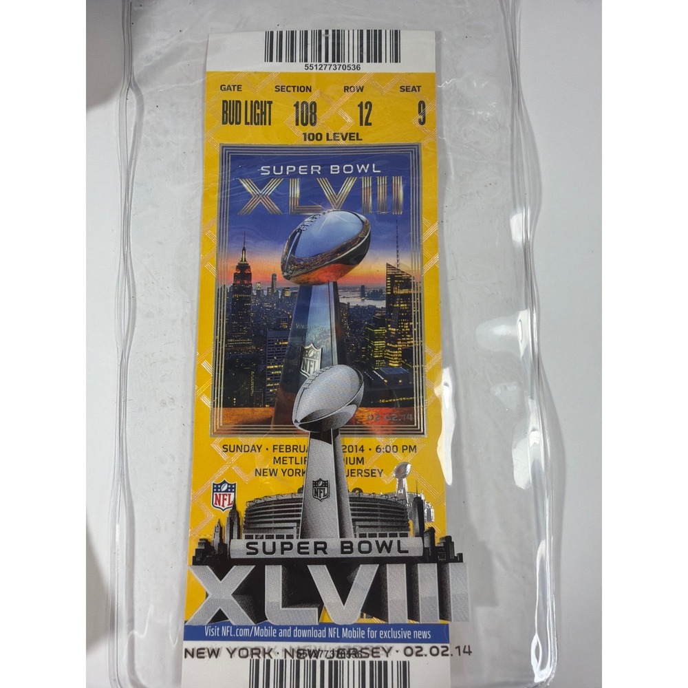 2014 Super Bowl XLVIII Ticket Stub Official NFL Seattle Seahawks Denver Broncos